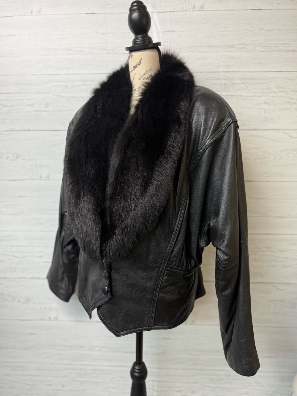 Vintage 80’s Black Leather Jacket with Fur Collar